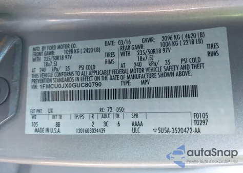 2016 Ford Escape Titanium из США, поврежденный, VIN 1FMCU0JX0GUC80790